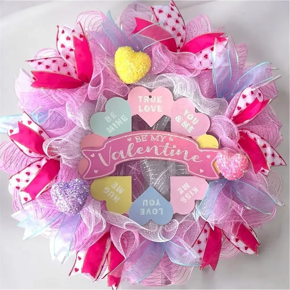 - Made to order ‼️Beautiful Valentine’s Day wreath hand made deco mesh wre…